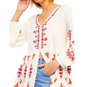 Free People Embroidered Tribal Top